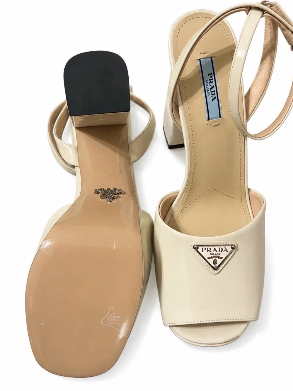 Prada Cream Patent Leather Platform Ankle-Strap Sandals Size 40 (10)